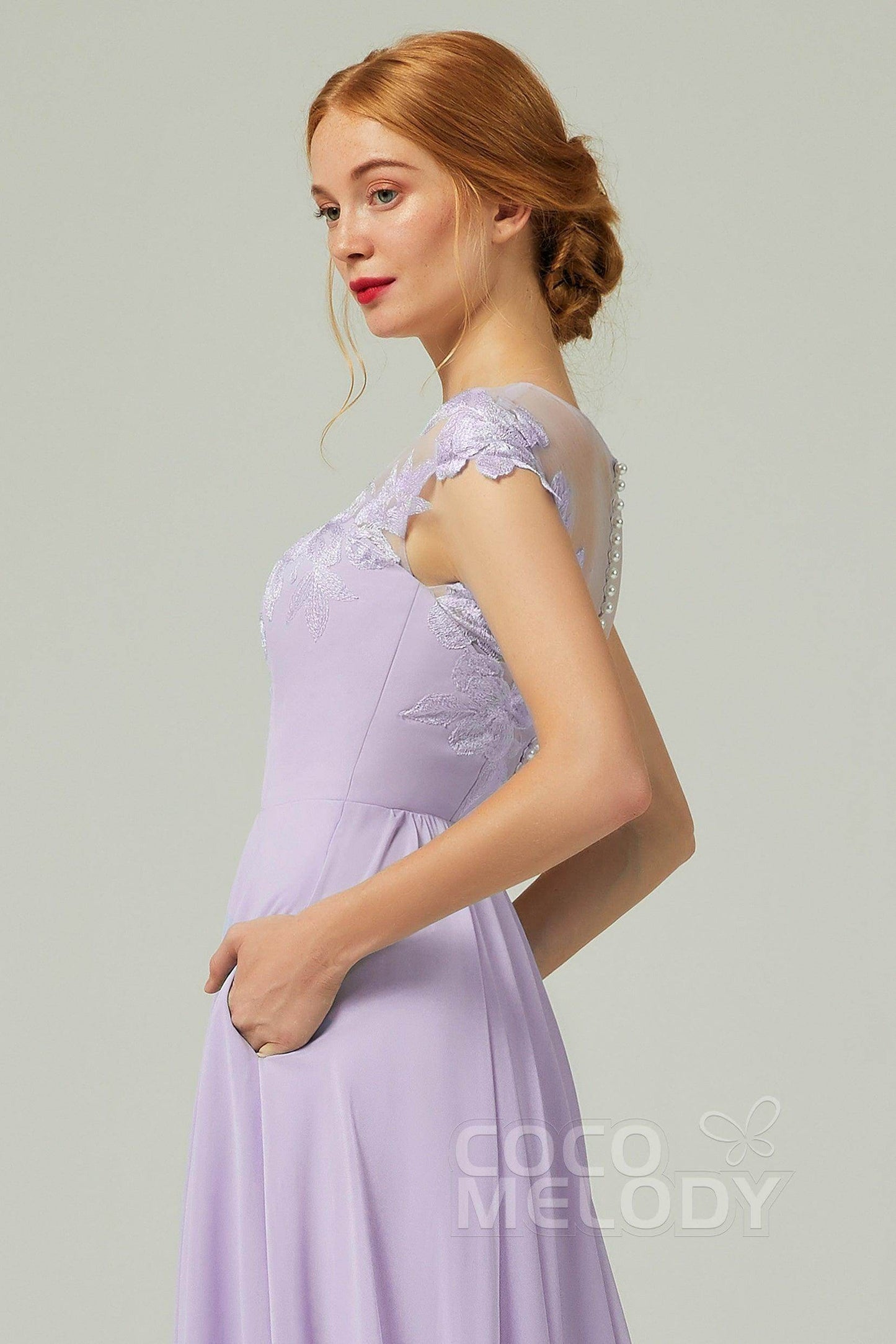 A-Line Sweep-BrushTrain Chiffon Bridesmaid Dress CB0248