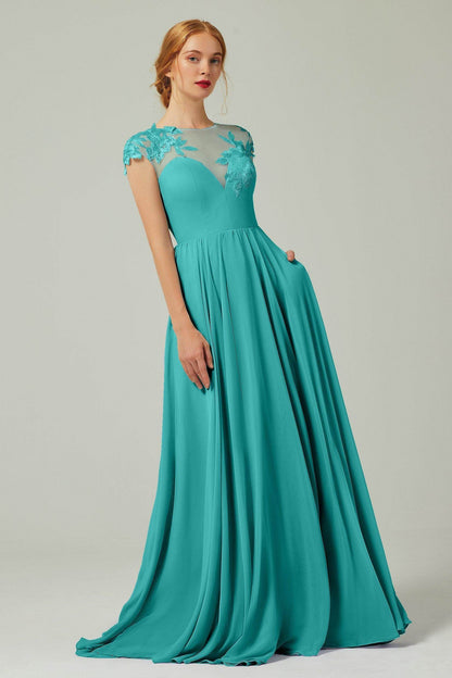 A-Line Sweep-BrushTrain Chiffon Bridesmaid Dress CB0248