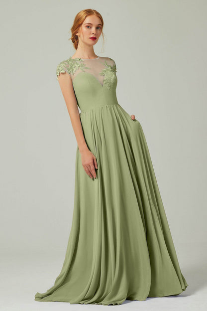 A-Line Sweep-Brush-Train Chiffon Bridesmaid Dress CB0248PS
