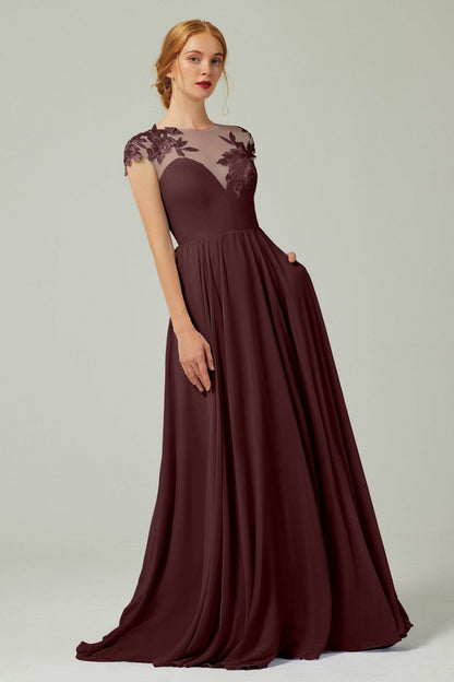 A-Line Sweep-BrushTrain Chiffon Bridesmaid Dress CB0248