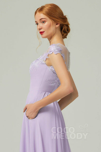 A-Line Sweep-Brush-Train Chiffon Bridesmaid Dress CB0248PS