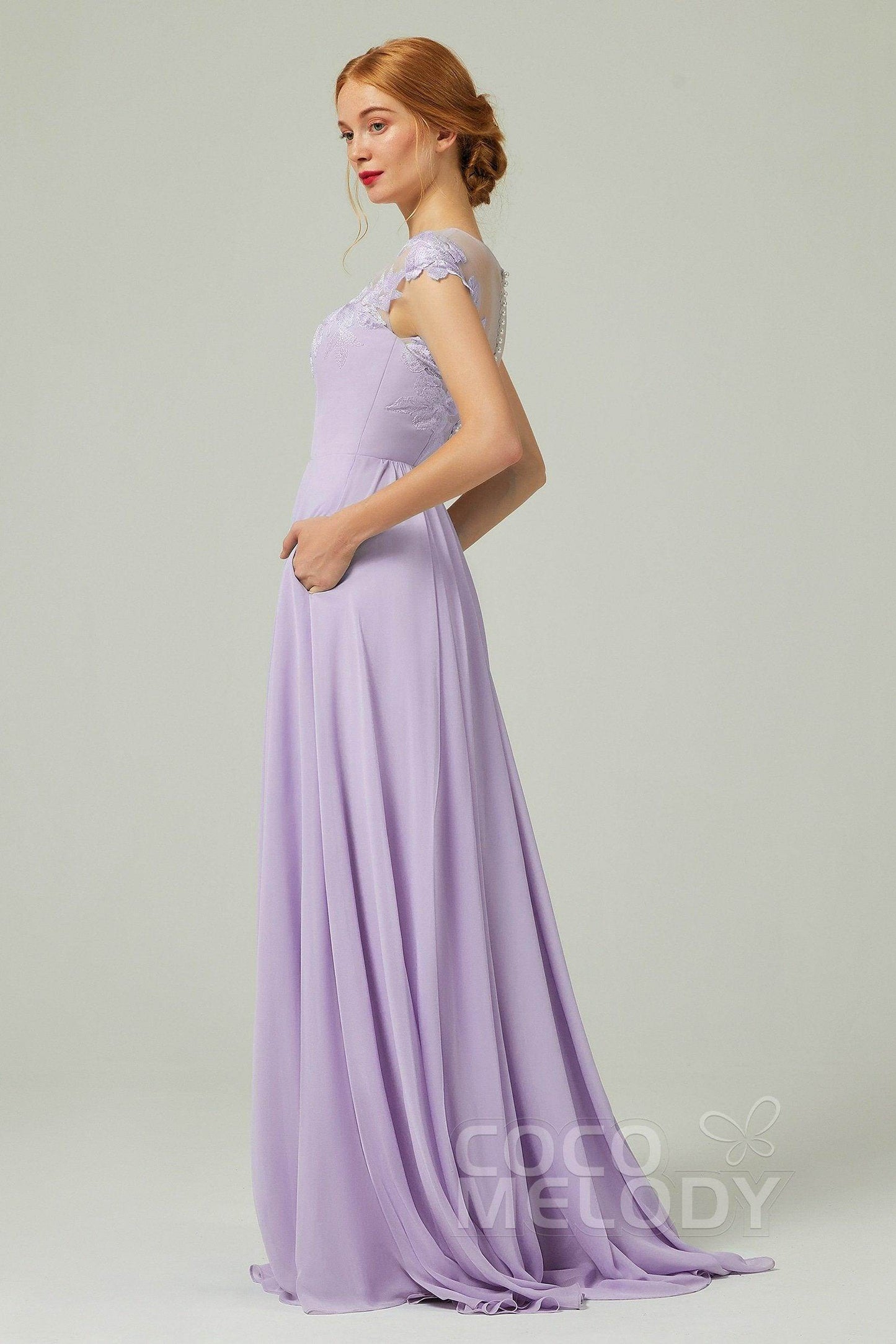 A-Line Sweep-BrushTrain Chiffon Bridesmaid Dress CB0248