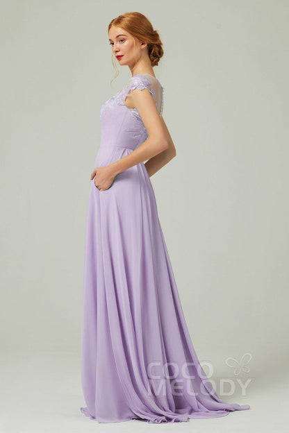 A-Line Sweep-BrushTrain Chiffon Bridesmaid Dress CB0248
