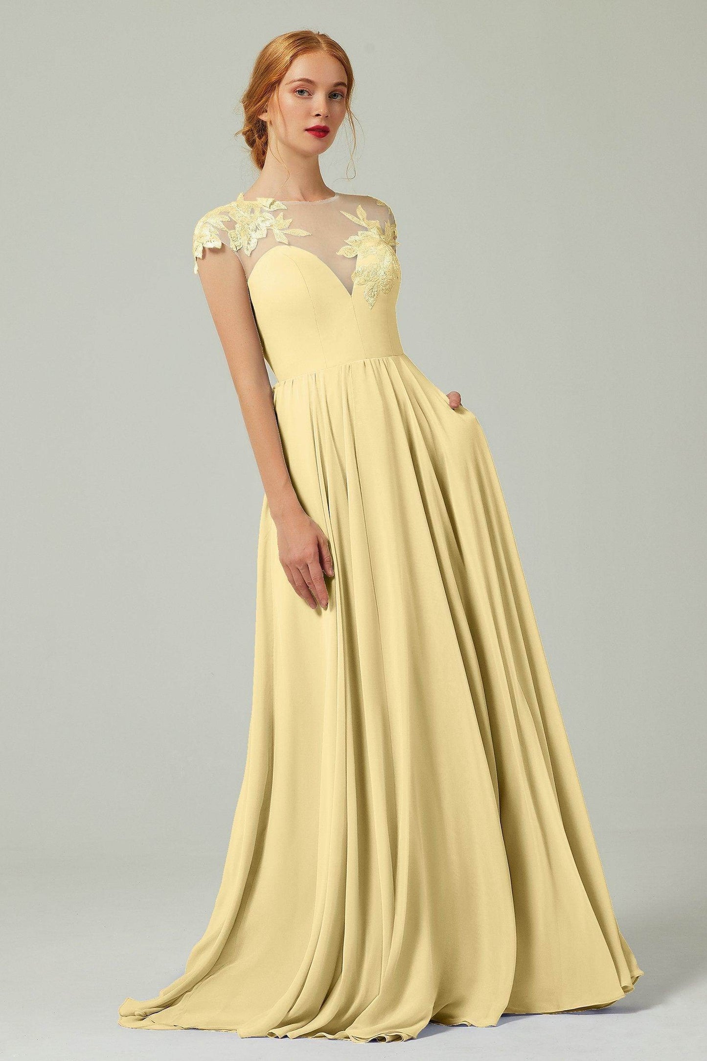 A-Line Sweep-BrushTrain Chiffon Bridesmaid Dress CB0248