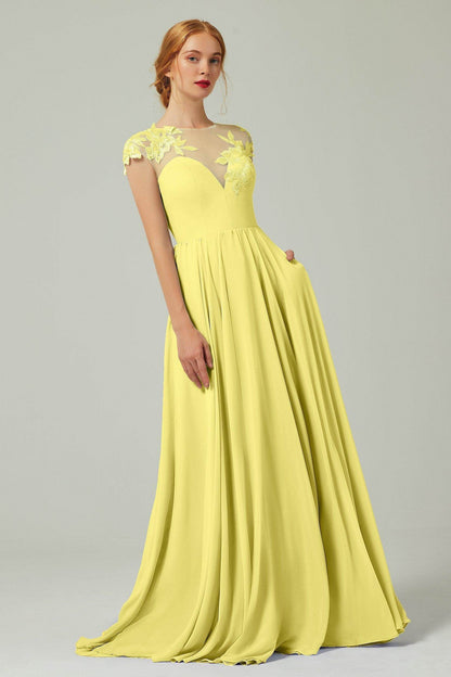 A-Line Sweep-BrushTrain Chiffon Bridesmaid Dress CB0248