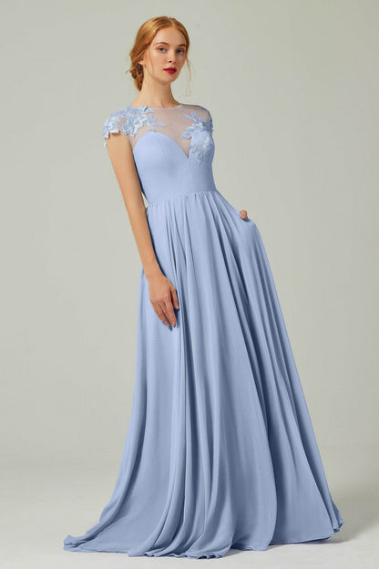 A-Line Sweep-BrushTrain Chiffon Bridesmaid Dress CB0248