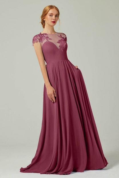 A-Line Sweep-BrushTrain Chiffon Bridesmaid Dress CB0248