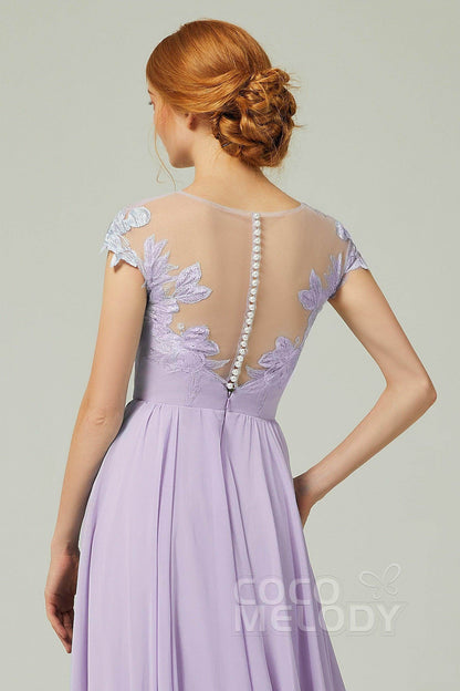 A-Line Sweep-Brush-Train Chiffon Bridesmaid Dress CB0248PS