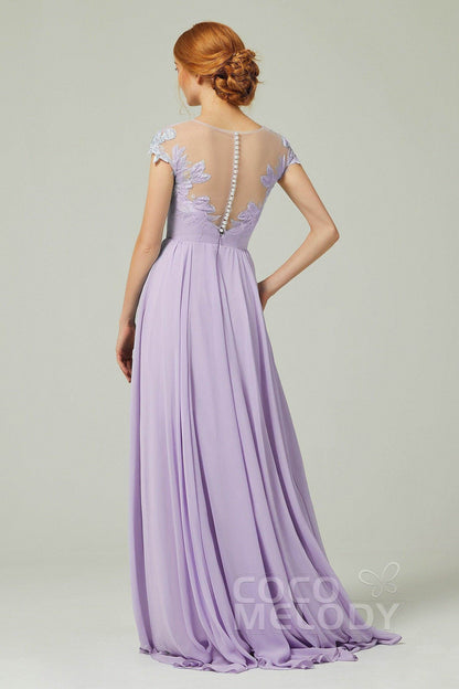 A-Line Sweep-BrushTrain Chiffon Bridesmaid Dress CB0248