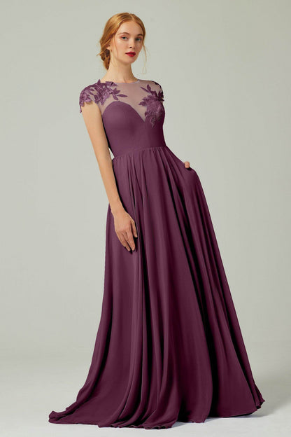 A-Line Sweep-Brush-Train Chiffon Bridesmaid Dress CB0248PS