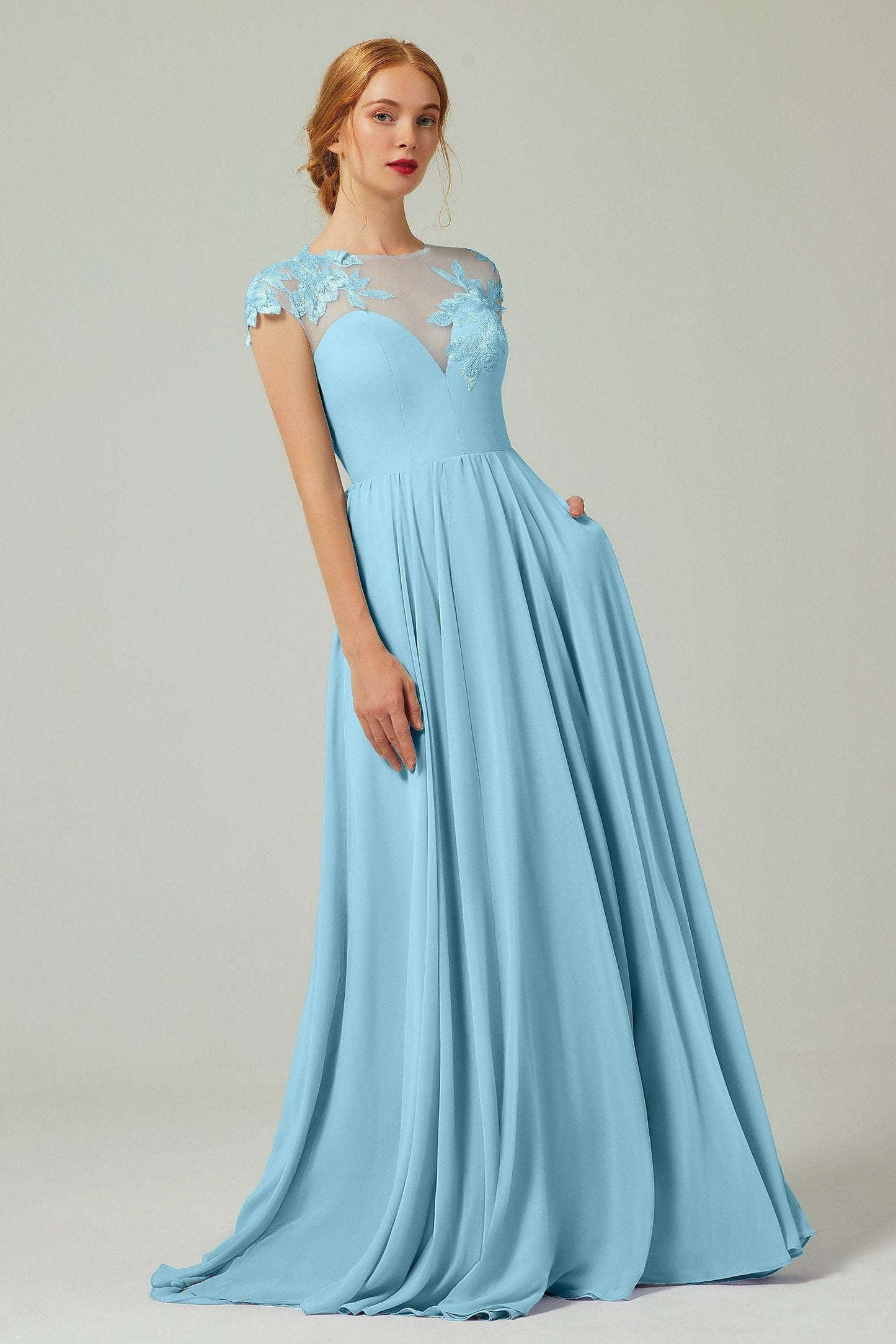 A-Line Sweep-BrushTrain Chiffon Bridesmaid Dress CB0248