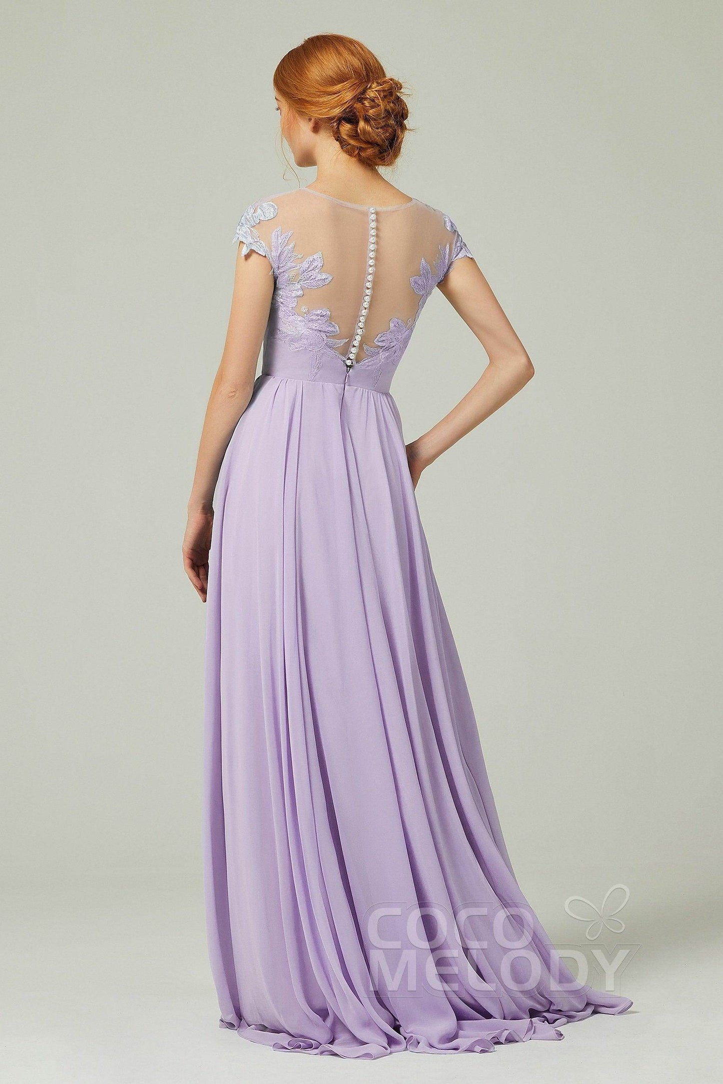 A-Line Sweep-Brush-Train Chiffon Bridesmaid Dress CB0248PS