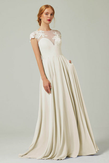 A-Line Sweep-BrushTrain Chiffon Bridesmaid Dress CB0248