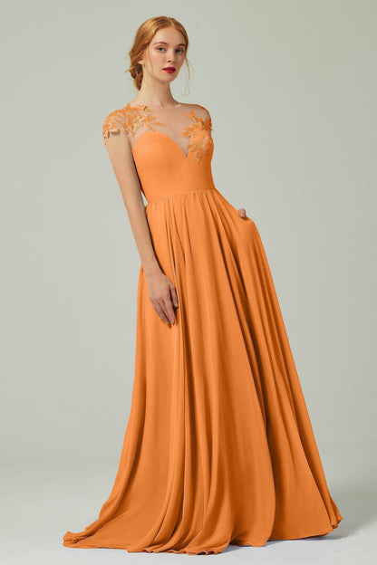 A-Line Sweep-BrushTrain Chiffon Bridesmaid Dress CB0248