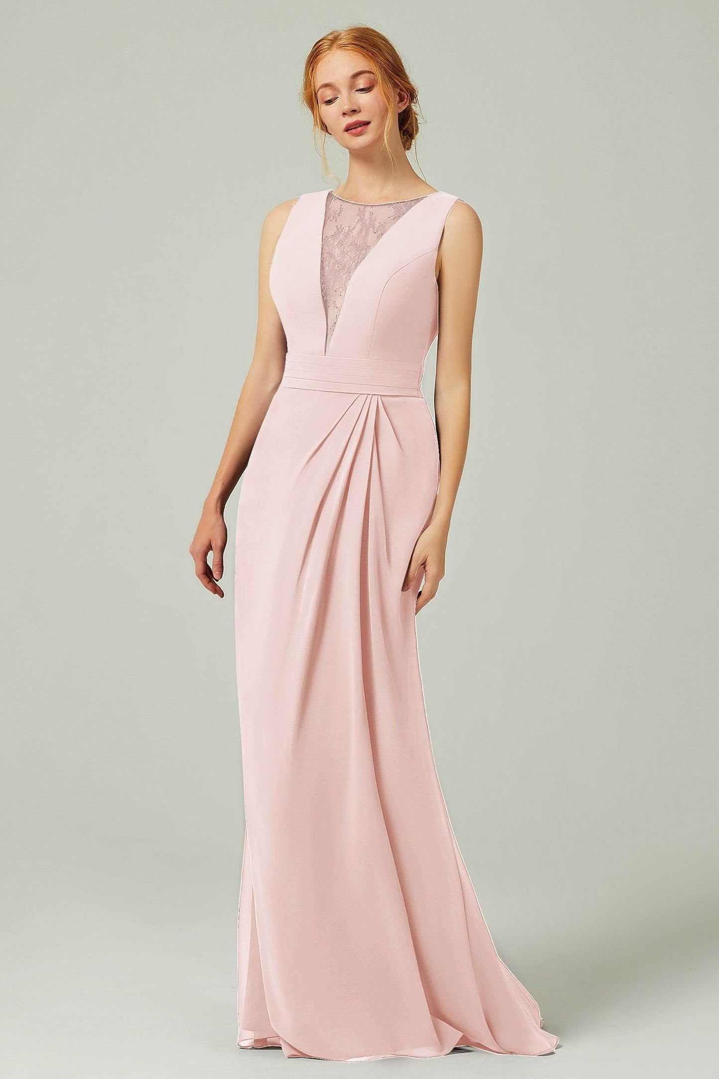 Sheath-Column Floor Length Chiffon Bridesmaid Dress Formal Dresses CB0297