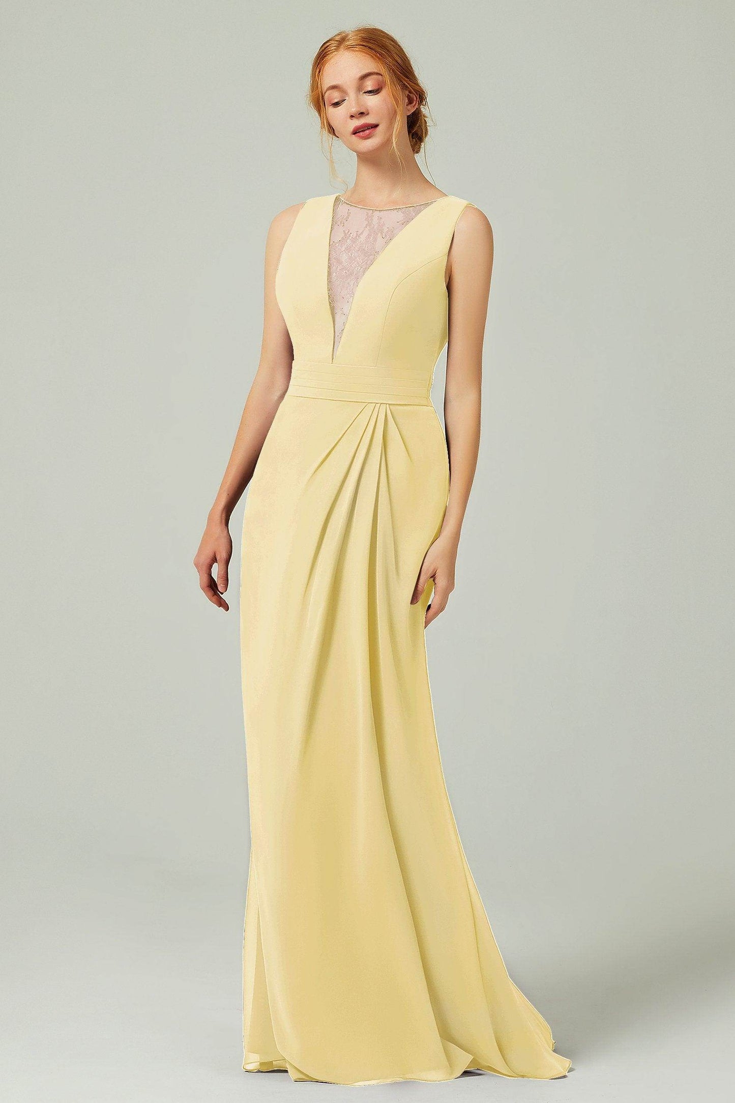 Sheath-Column Floor Length Chiffon Bridesmaid Dress Formal Dresses CB0297