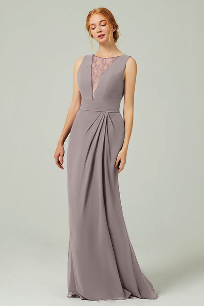 Sheath-Column Floor Length Chiffon Bridesmaid Dress Formal Dresses CB0297