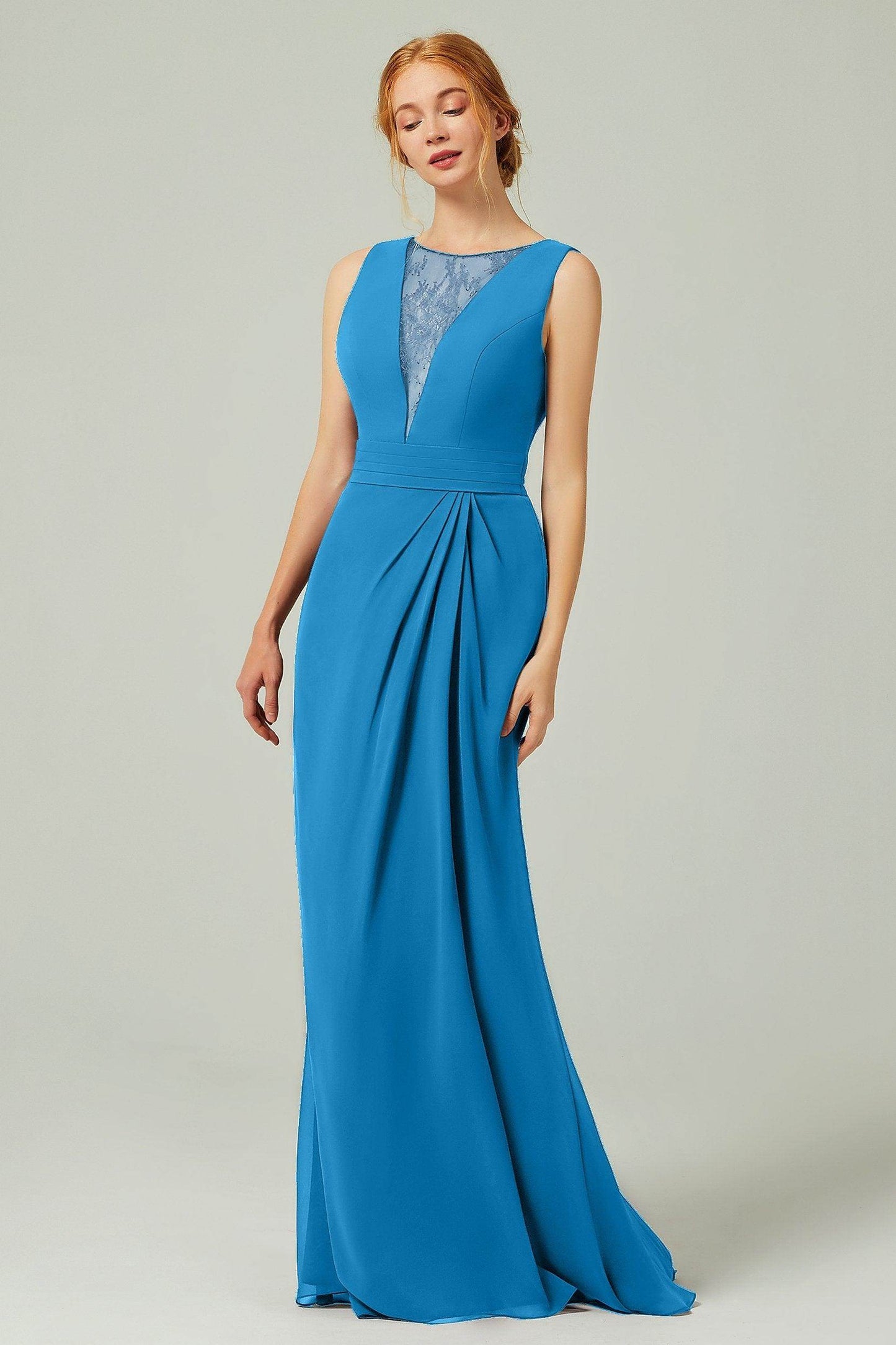Sheath-Column Floor Length Chiffon Bridesmaid Dress Formal Dresses CB0297