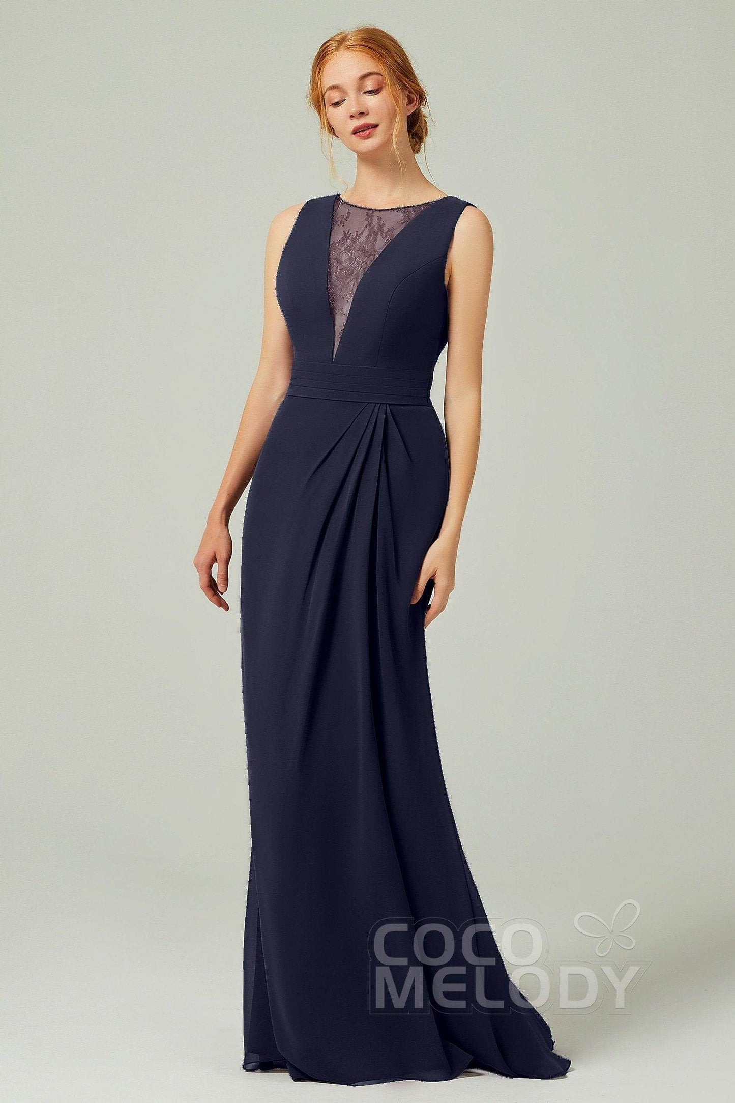 Sheath-Column Floor Length Chiffon Bridesmaid Dress Formal Dresses CB0297