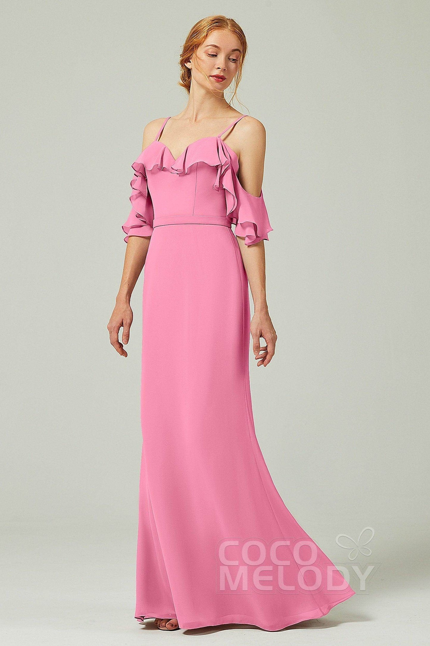 Sheath-Column Floor Length Chiffon Bridesmaid Dress CB0301