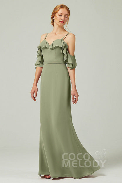 Sheath-Column Floor Length Chiffon Bridesmaid Dress CB0301
