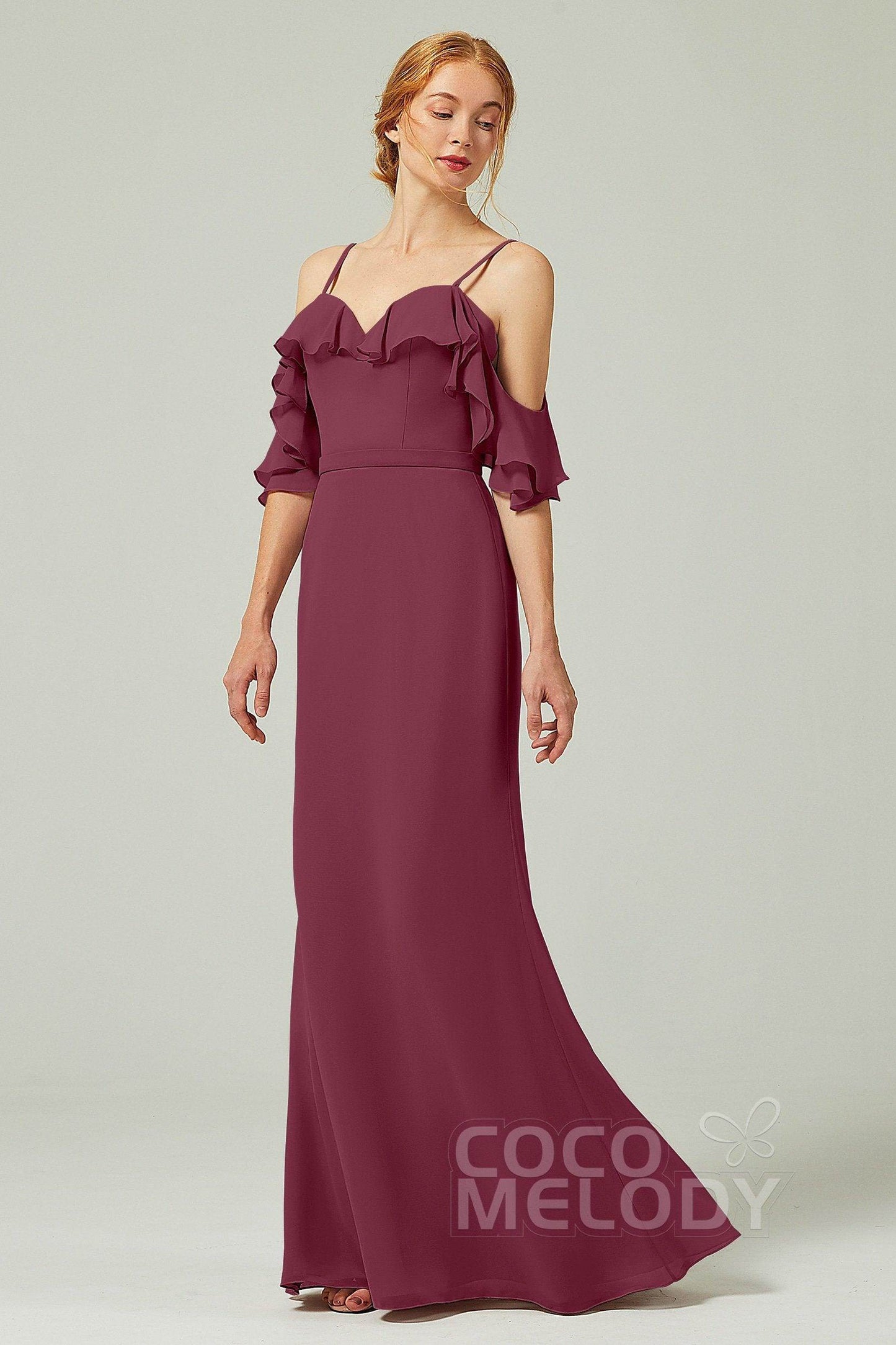 Sheath-Column Floor Length Chiffon Bridesmaid Dress CB0301