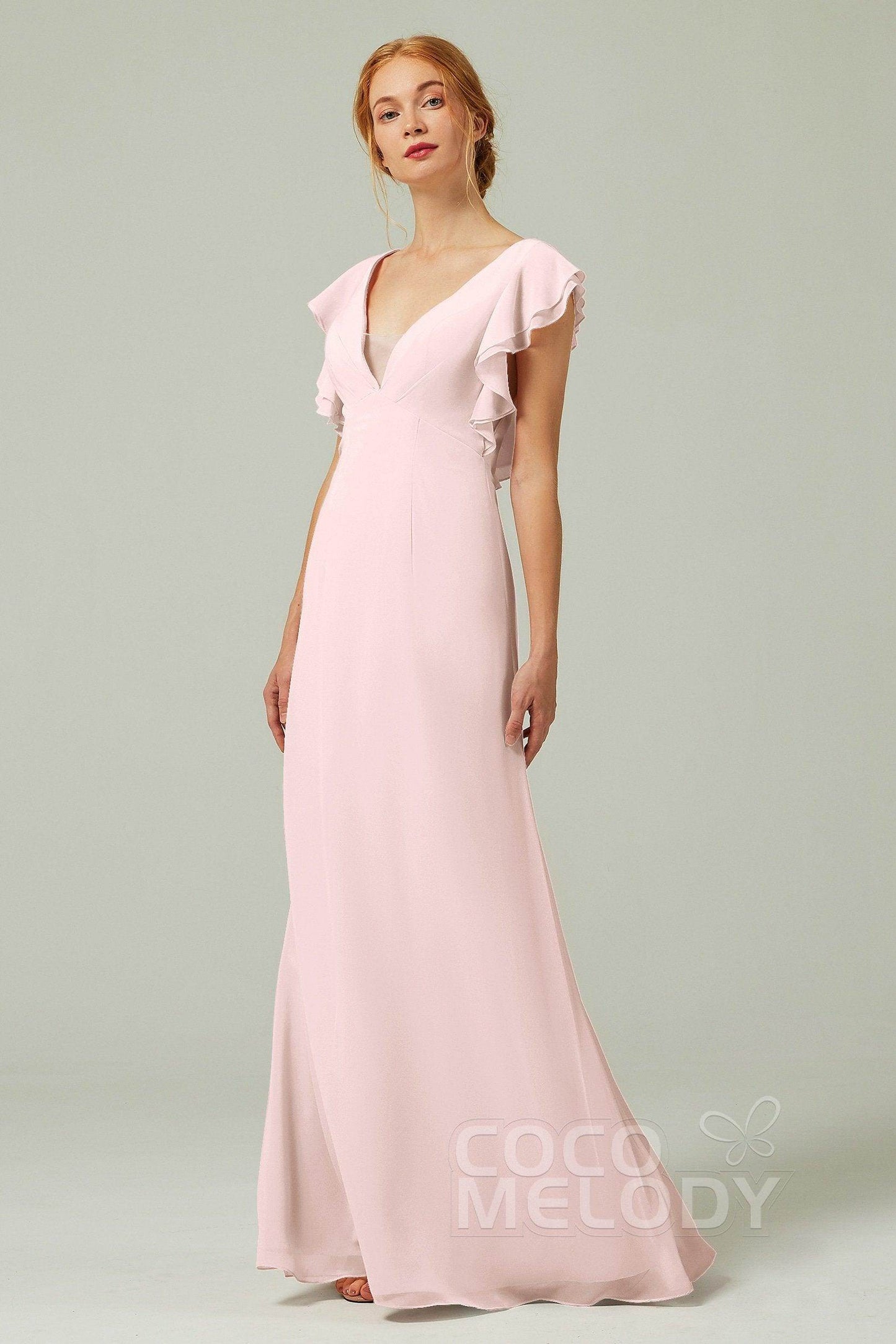 Sheath-Column Floor Length Chiffon Bridesmaid Dress CB0304