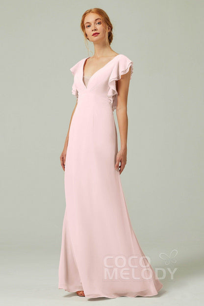 Sheath-Column Floor Length Chiffon Bridesmaid Dress CB0304