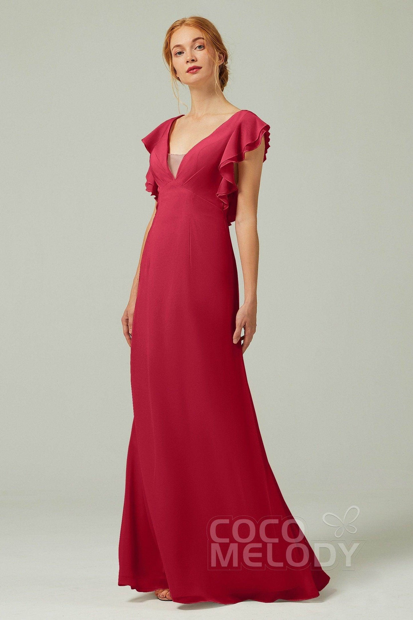 Sheath-Column Floor Length Chiffon Bridesmaid Dress CB0304