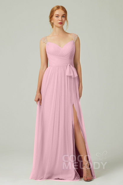 A-Line Floor Length Tulle Bridesmaid Dress CB0313