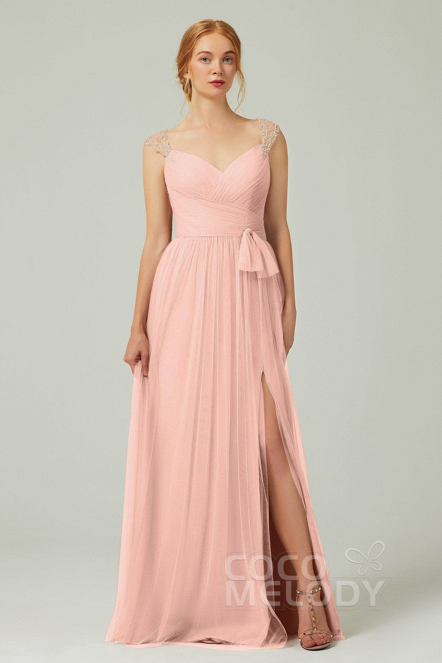 A-Line Floor Length Tulle Bridesmaid Dress CB0313