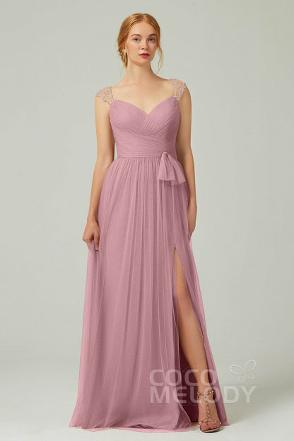 A-Line Floor Length Tulle Bridesmaid Dress CB0313