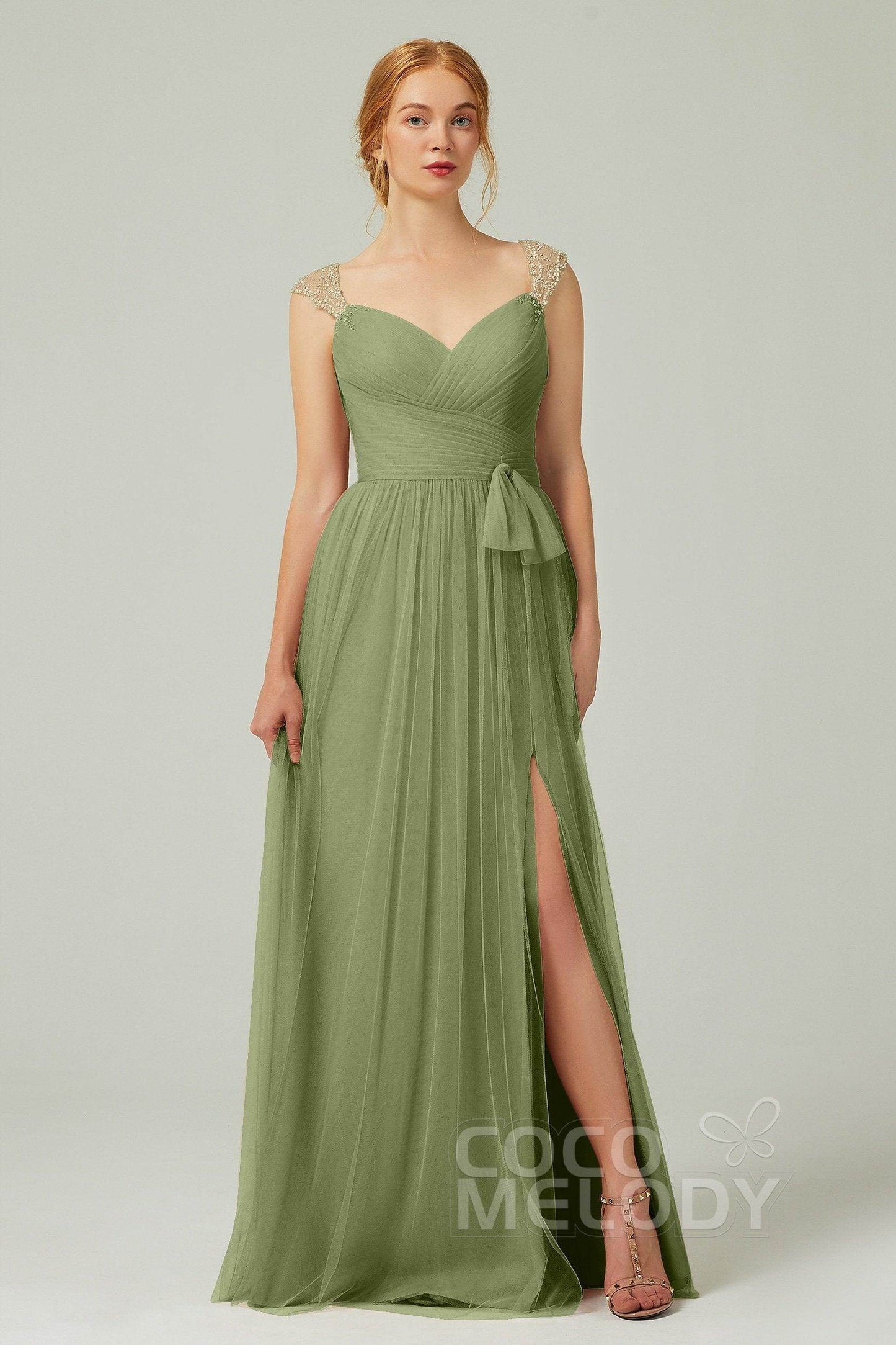 A-Line Floor Length Tulle Bridesmaid Dress CB0313