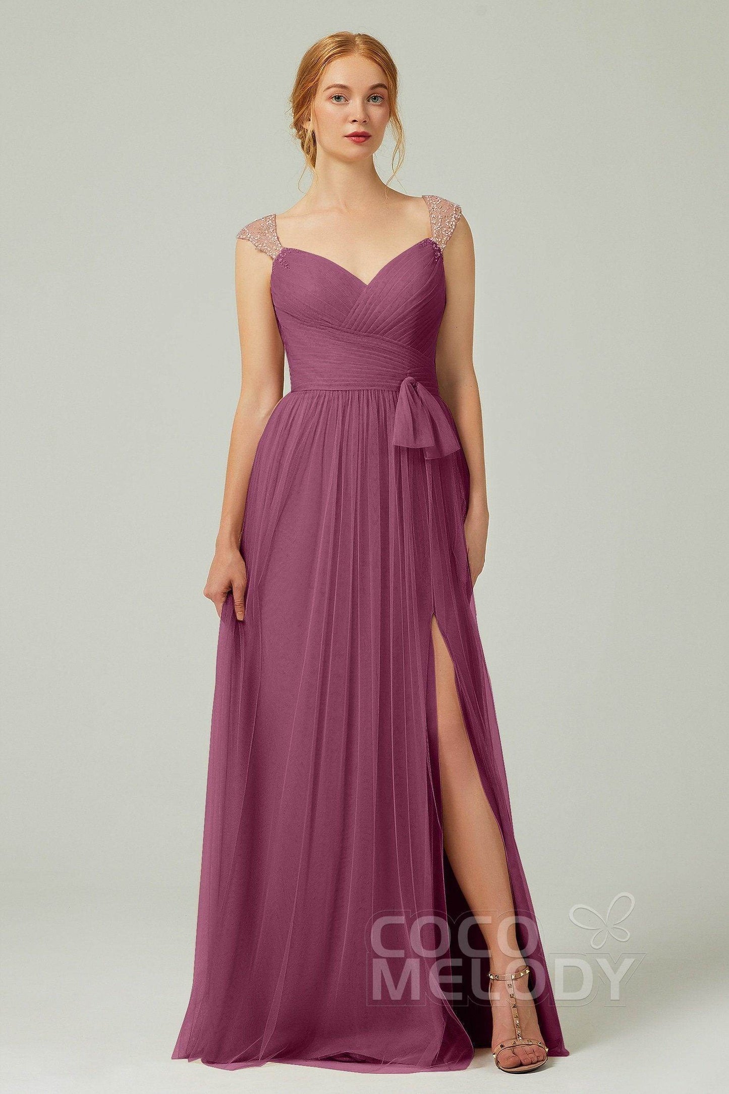 A-Line Floor Length Tulle Bridesmaid Dress CB0313PS