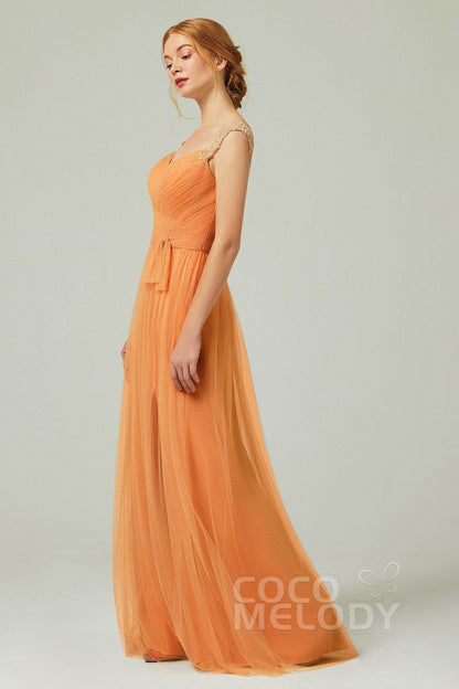 A-Line Floor Length Tulle Bridesmaid Dress CB0313