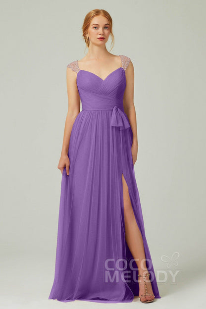 A-Line Floor Length Tulle Bridesmaid Dress CB0313PS