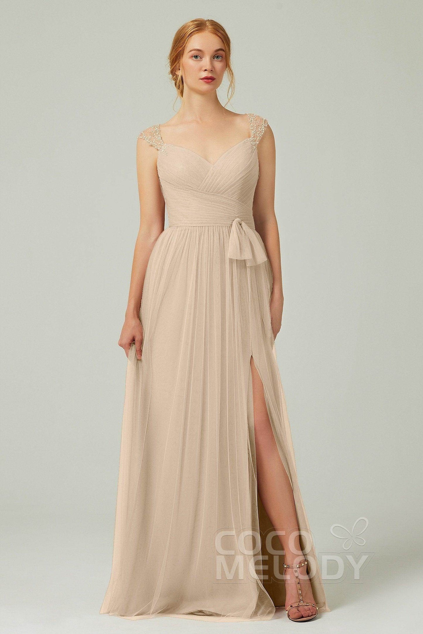 A-Line Floor Length Tulle Bridesmaid Dress CB0313