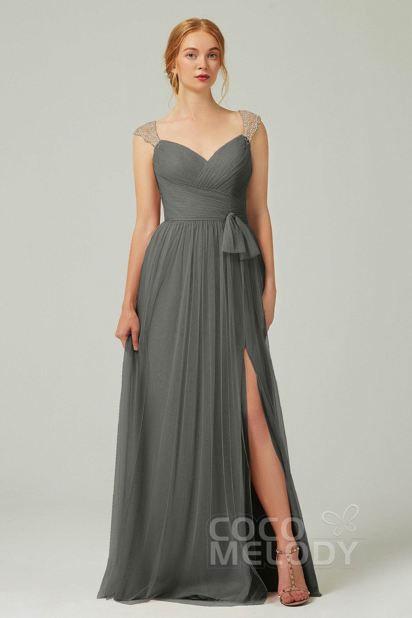 A-Line Floor Length Tulle Bridesmaid Dress CB0313