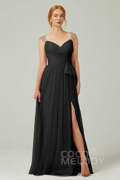 A-Line Floor Length Tulle Bridesmaid Dress CB0313