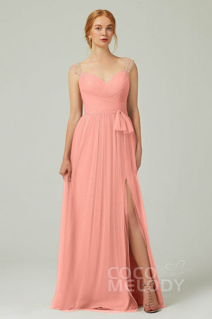 A-Line Floor Length Tulle Bridesmaid Dress CB0313
