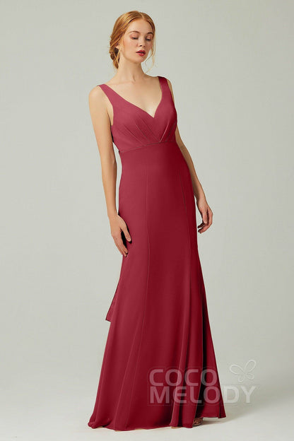Sheath-Column Floor Length Chiffon Bridesmaid Dress CB0314