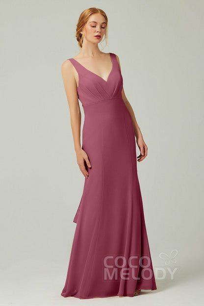 Sheath-Column Floor Length Chiffon Bridesmaid Dress CB0314