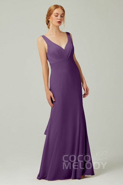 Sheath-Column Floor Length Chiffon Bridesmaid Dress CB0314