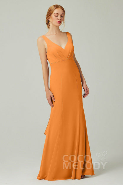 Sheath-Column Floor Length Chiffon Bridesmaid Dress CB0314