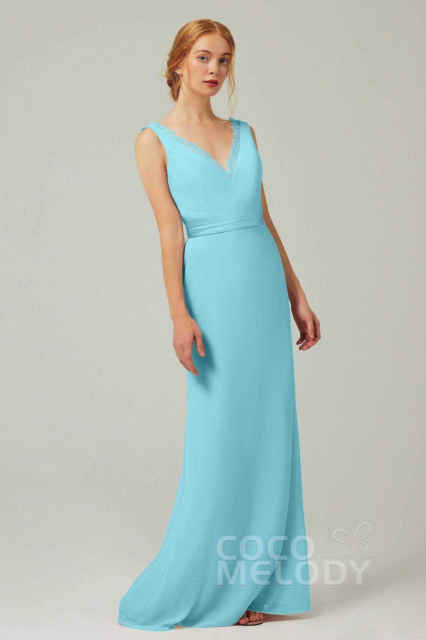 Sheath-Column Floor Length Chiffon Bridesmaid Dress CB0320