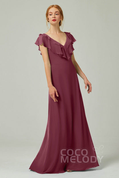 A-Line Floor Length Chiffon Bridesmaid Dress CB0323