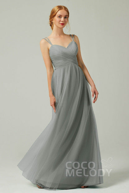 A-Line Floor Length Tulle Bridesmaid Dress CB0325