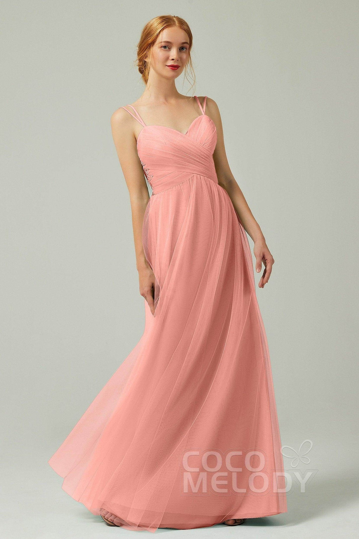 A-Line Floor Length Tulle Bridesmaid Dress CB0325