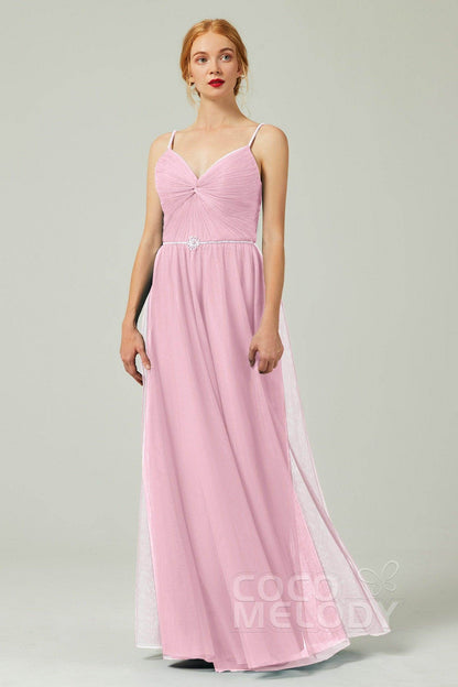 A-Line Floor Length Tulle Bridesmaid Dress CB0327
