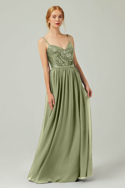 A-Line Floor Length Chiffon Sequined Bridesmaid Dress Formal Dresses CB0333